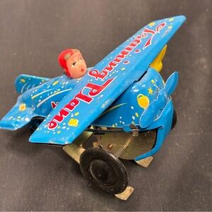 Vintage TRAINING PLANE Wind Up Tin Toy / China